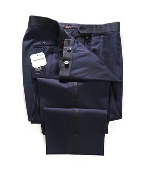 $995 ISAIA - Navy Blue Wool Tuxedo Pants - 36W